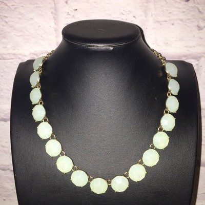 etc! Statement Necklace Gold Tone Acrylic Faceted Pale Green