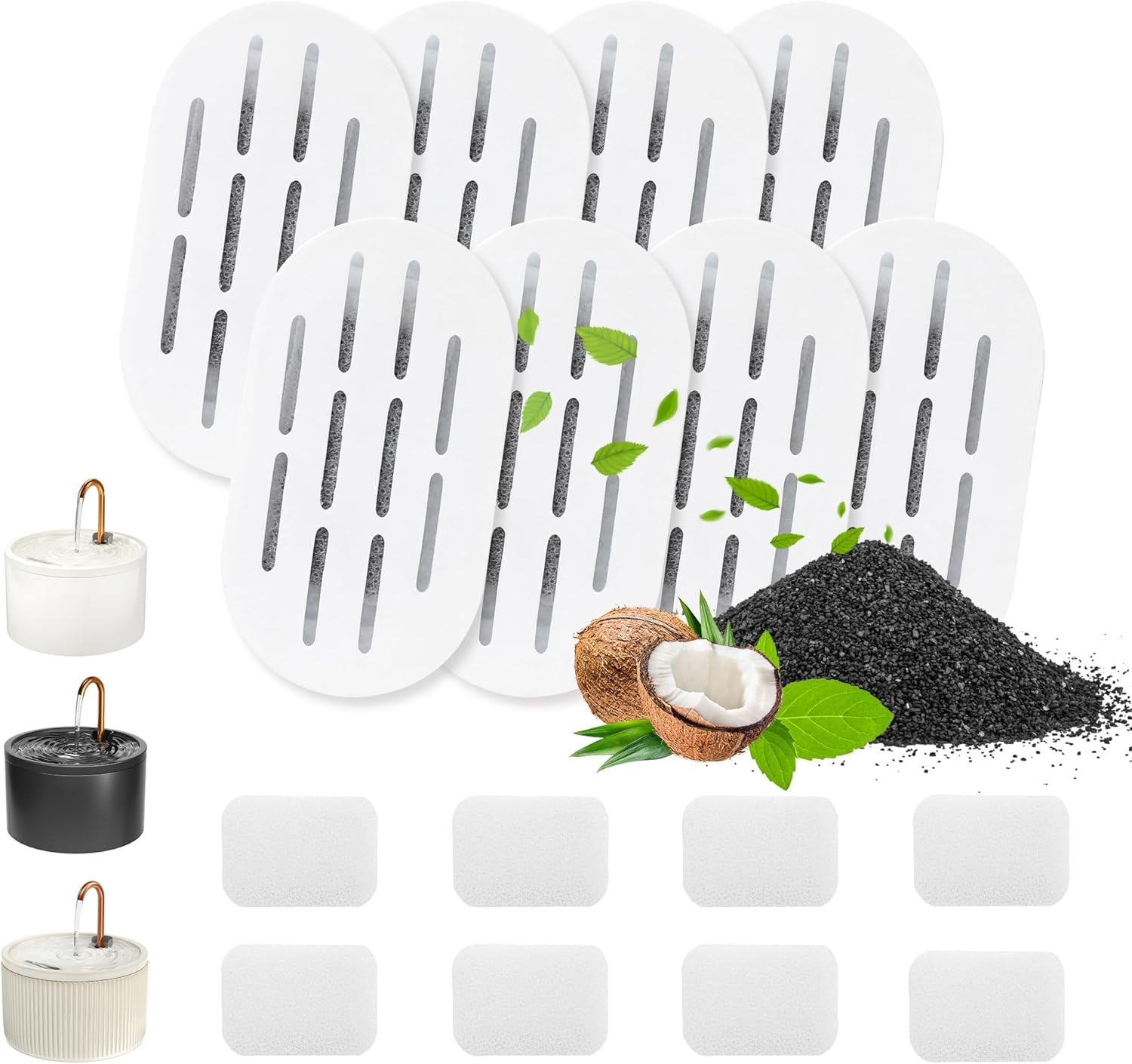Cat Water Fountain Replacement Filters, 8+8 Pack for Ceramic Pet Water Dispenser