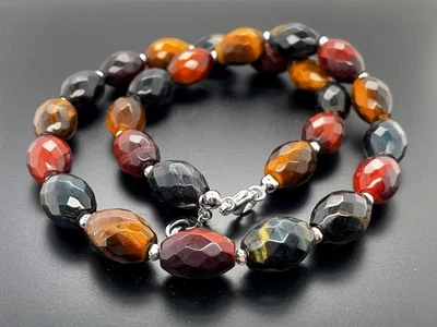 COLLIER 925/SILBER RHOD. MIT TIGERAUGE BEH. & HÄMATIT BEH SILBERZEIT SCHMUCKJAGD - Bild 1 von 4