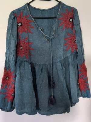 Boho,Hippie Tunika, A-Linie,Jeansblau, Gröpe S/M (geschätzt AA 43 cm)