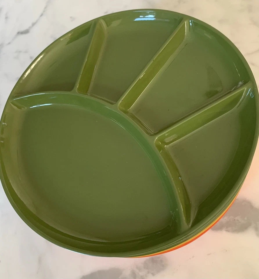 "Lote de 8 platos de merienda de fiesta de fondue divididos de melamina MCM de colección de 9,25"" de diámetro" Foto 4 de 4