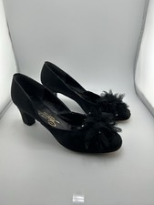 Paris Schiaparelli New York Black Satin Floral Heels