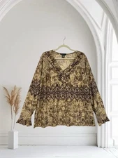 INC International Concepts Womens Sheer Floral Lace Ruffle Top Size 3X Boho Chic