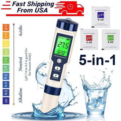 5 In 1 Digital Water Quality Meter Tester Tool PH/TDS/EC/Salinity/Temperature