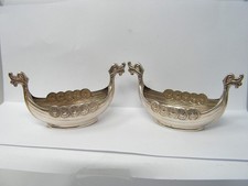 ANTICA COPPIA DI SALI NORVEGESI ARGENTO 830 DRAGO BARCA REALIZZATI DA MAGNUS AASE