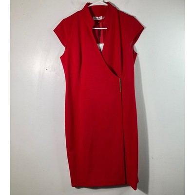 Calvin Klein Wrap Dress Cap Sleeve Lined Snap Front Feature Red 6 NWD