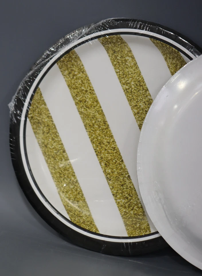 Black and Gold Round Paper Dessert Plates 8 Count, (Pack of 3 24 Count) - Image 2 of 4