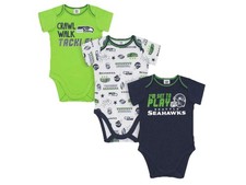 New NFL Seattle Seahawks "I'M SET TO PLAY" Set of 3 Bodysuits Gerber size 3-6Mo