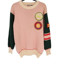 Hysteric Et Vous Womens Knit Sweater Size 2 Vintage Pink Green Baseball Patches