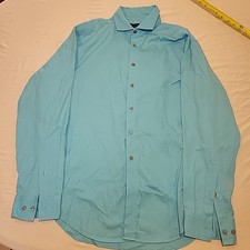Calvin Klein Mens Blue Long Sleeve Collared Dress Shirt Size 17 34/35 non iron