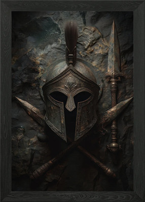 Antiker spartanischer Helm und gekreuzter gerahmter Wandbild Poster Leinwanddruck Bild