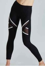 Jo Jax Lux Black Leggings Mesh Panel/White Dancewear Activewear YL Youth Large