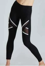 Jo+Jax  Lux Black Leggings Mesh Panel/White Dancewear Activewear YL Youth Large