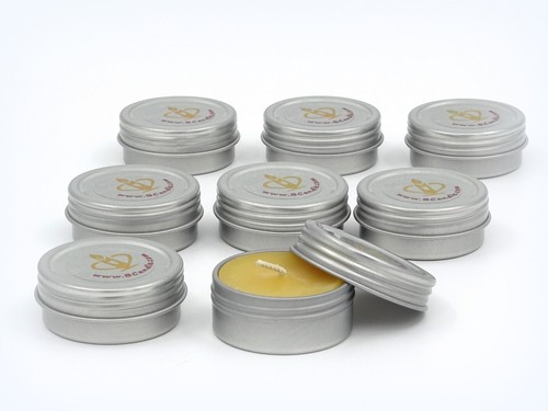 Set luce tè 100% cera d'api in contenitore piatto di latta con coperchio a vite, per campeggio, - Foto 6 di 7