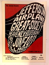 JEFFERSON AIRPLANE FILLMORE BALLROOM 1966 BILL GRAHAM POSTCARD BG-10 -NICE, B-17