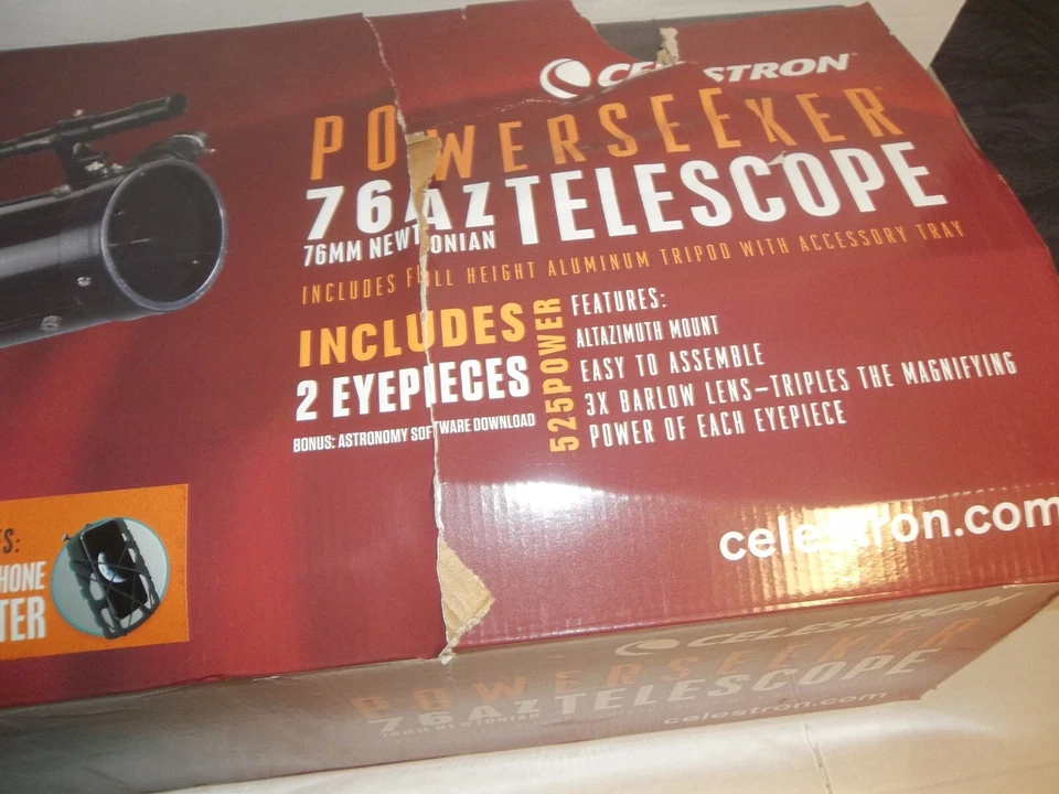 Celestron PowerSeeker 76AZ Newtonian Telescope New Opened Box - Image 3 of 4