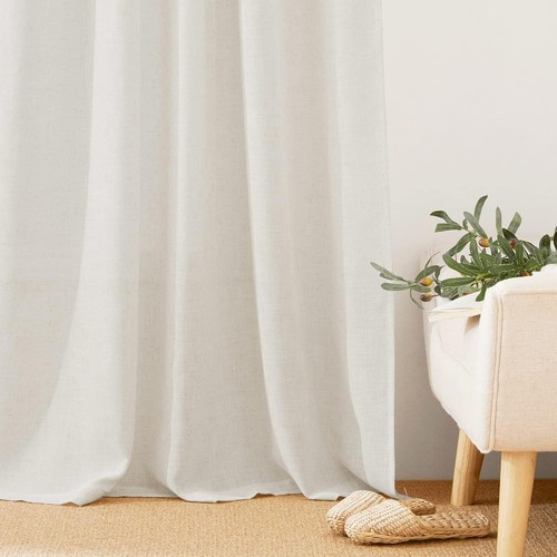 108 inch Curtains - Flax Linen Blend Semi Sheer Light Glare Filtering Semi Sheer - Picture 2 of 6