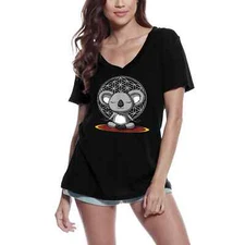 Women's Graphic T-Shirt V Neck Koala Bear Zen Yoga Meditation Animal Lover