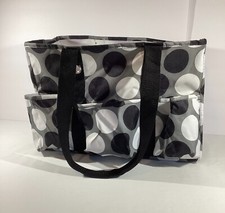 Thirty One "Paparazzi Dot" Organizing Utility Tote 15x10x6 Black/White Polka Dot