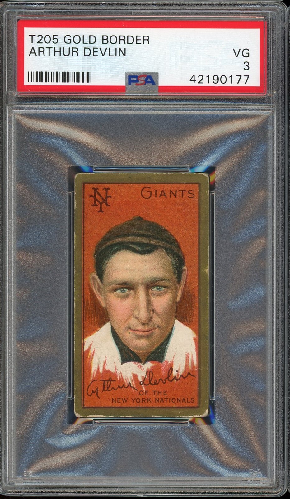 1911 T205 Gold Border Baseball Arthur Devlin PSA 3