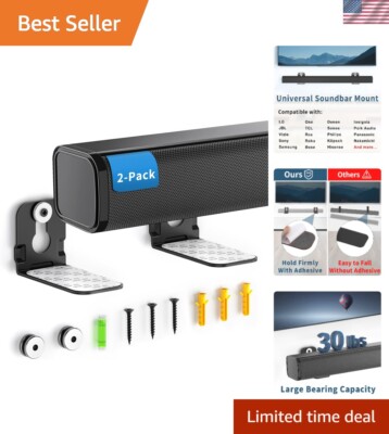 Adjustable Sound Bar Wall Mounts for Space-Saving, Quick Installation - 2 Pack