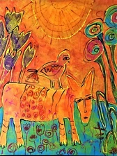 ORIGINAL PAINTING MODERN ART ABSTRACT FIGURE BIRD DOG HOME DECOR ART 20" #A029