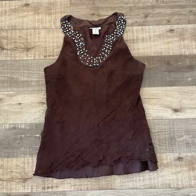 Cache Halter Top Size M Brown Solid 100% Silk. With Bids - Sleeveless