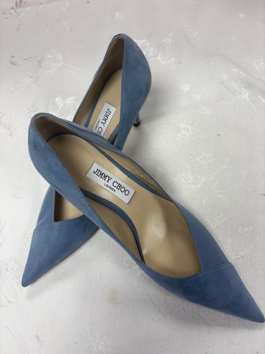 Jimmy Choo Cass 95- Women-Smoky Blue Leather -Heel Dress shoes. Sz-11-Italy.
