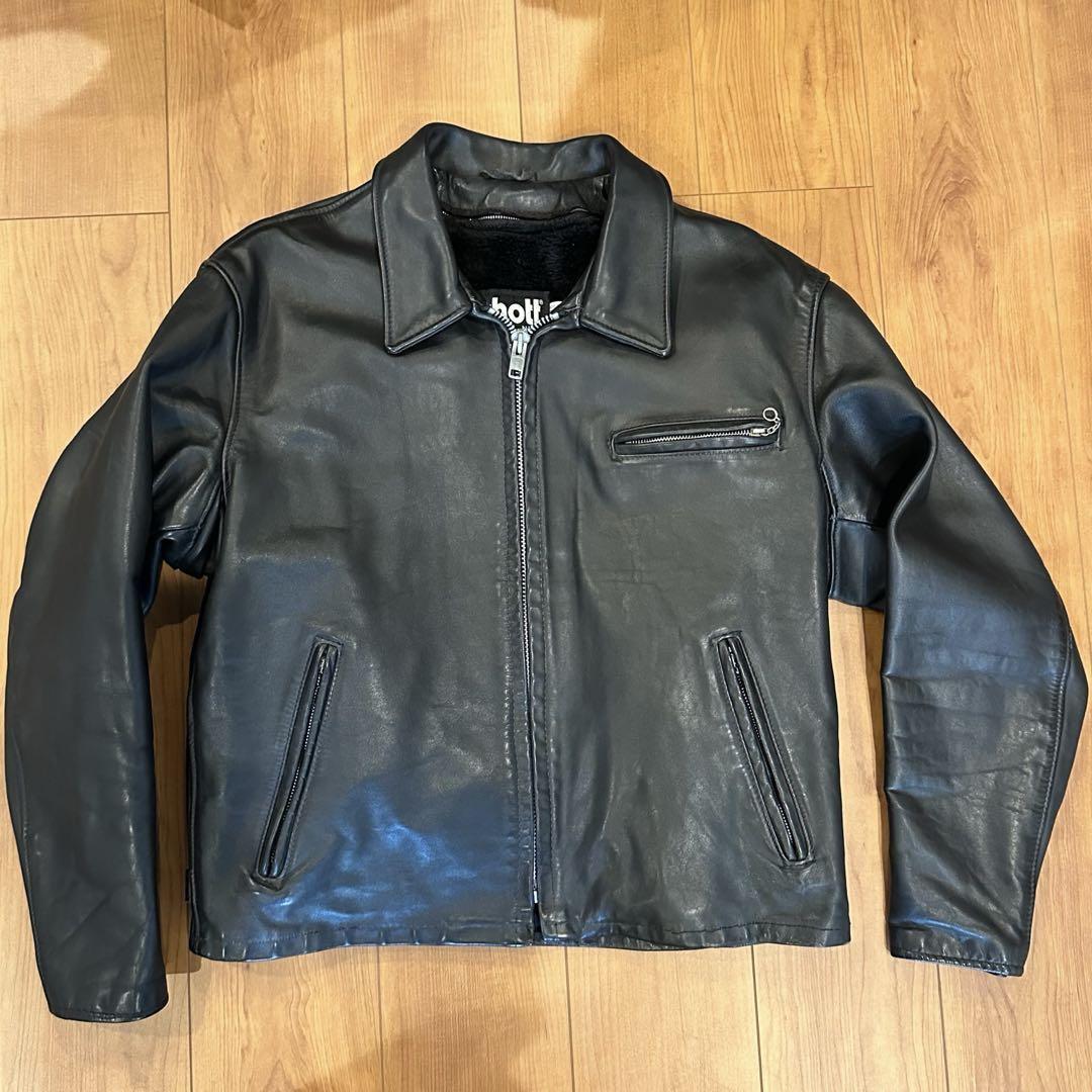 Schott 643 Leather Riders Jacket Black with Collar Size 44 Schott 643 Leather Riders Jacket Black with Collar Size 44