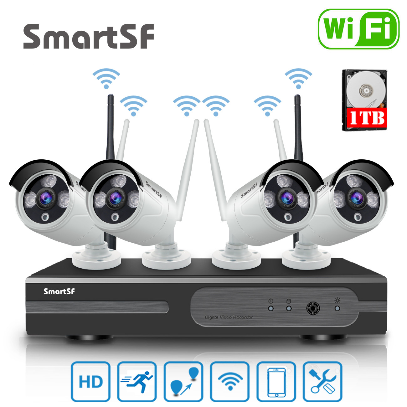 SmartSF Security Camera System Outdoor Wireless Audio Wifi Home
