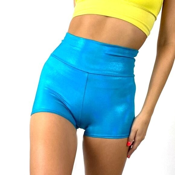 High 90's Waist Spandex Blue Bike Shorts Rave Shorts … Gem
