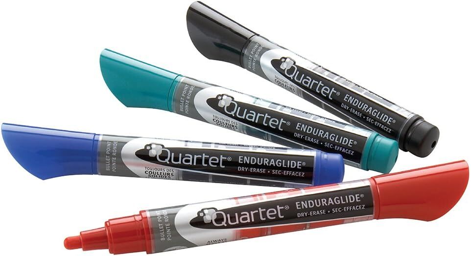 Quartet EnduraGlide Dry Erase Markers, Assorted Classic Colors, 4 Pack