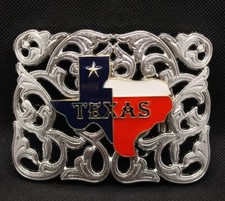 Vintage Texas Belt Buckle Metal  Enamel Emblem State Shaped Lone Star Flag