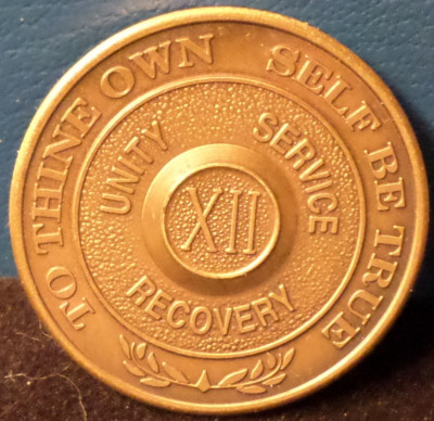 Alcoholics Anonymous 12 Year AA Bronze Medallion Chip Coin Token ...