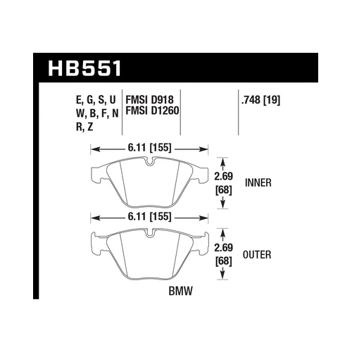 Керамические передние тормозные колодки Hawk HB551Z.748 Performance для BMW Z4 2011-2016 годов выпуска - Изображение 4 из 4