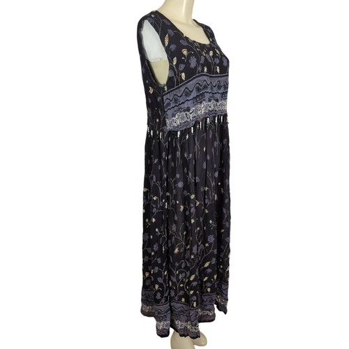 M.P.H. Vestido XL Negro Blanco Cuentas Estampado Arrugado Floral Sin Mangas Bohemio - Imagen 4 de 17