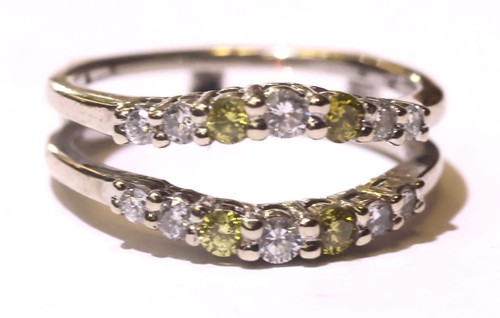 14k white gold .56ct diamond ring 2 wedding band jacket guard enhancer 4.6g SZ7 - Imagen 2 de 9