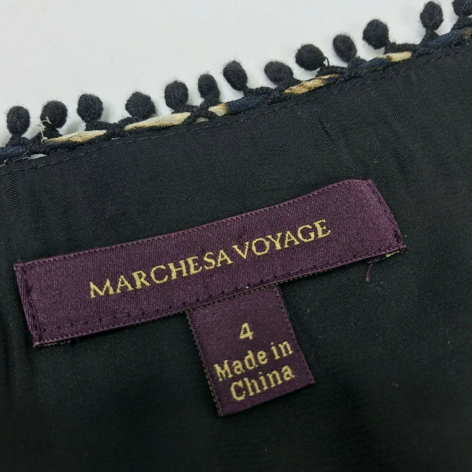 Блузка шелковая Marchesa Voyage топ коричневая черная с анималистическим принтом длинная slv размер 4 расслабленная - Изображение 4 из 4