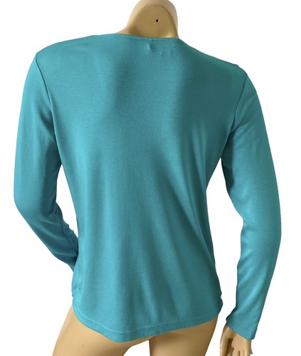 WHITE STAG Womens Size 4/6 Teal Blue Ribbed Long Sleeve Cotton Blend Top Shirt - Picture 4 of 7
