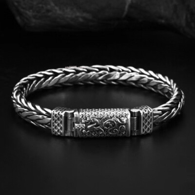  Echtes S925 Sterlingsilber Armband Männer Frauen 9 mm Drache gewebtes Glied Geschenk