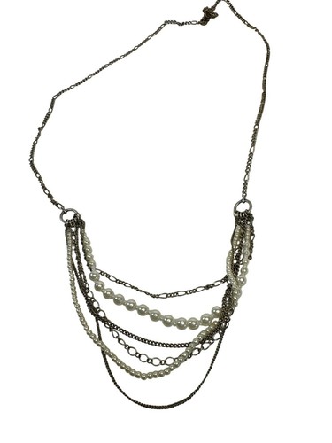American Eagle Layered Pearl & Chain Necklace With Lobster Clasp Dainty Cottage