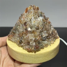 Natural Rutile Crushed stone pyramid Quartz Crystal USB Night lamp Healing 1PC