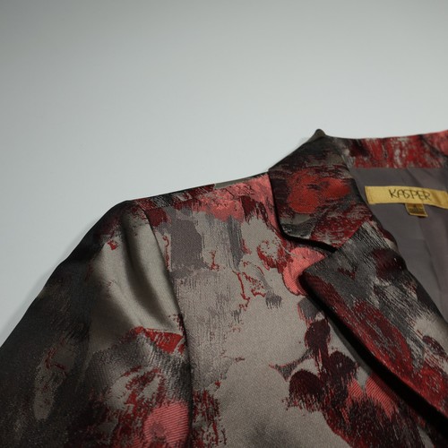 Kasper Suit Blazer Jacket Size 4 Gray Red Floral Tailored Formal Business Career - Picture 2 of 16