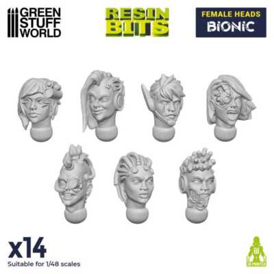 Green Stuff World Weibliche Köpfe Bionic 28mm (14) Resin female Heads