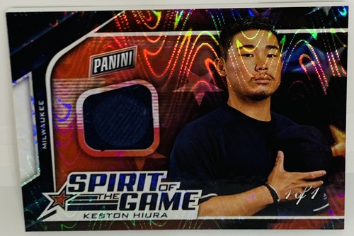 2019 Panini Father's Day Keston Hiura RARE 1/1 Cap Hat Button Patch MIL Brewers - Picture 2 of 3