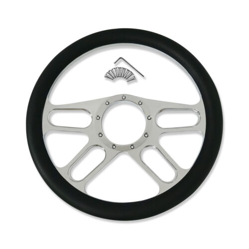 Chrome 14" Half Wrap 9 Holes New Age Style Steering Wheel & Smooth Horn Button - Picture 3 of 8