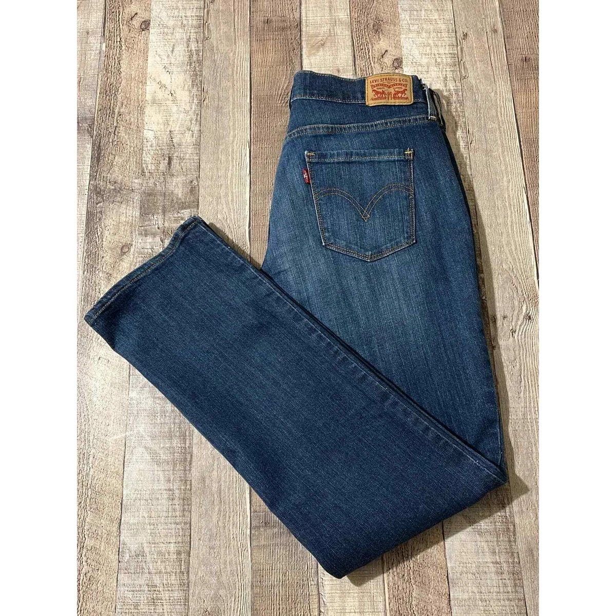 Levis 505 straight leg jeans women s 8m 29x32 high rise dark wash