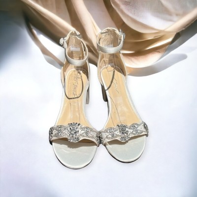  NEW Betsey Johnson ''Mel'' Rhinestone-Embellished White Satin Sandal Size 12.