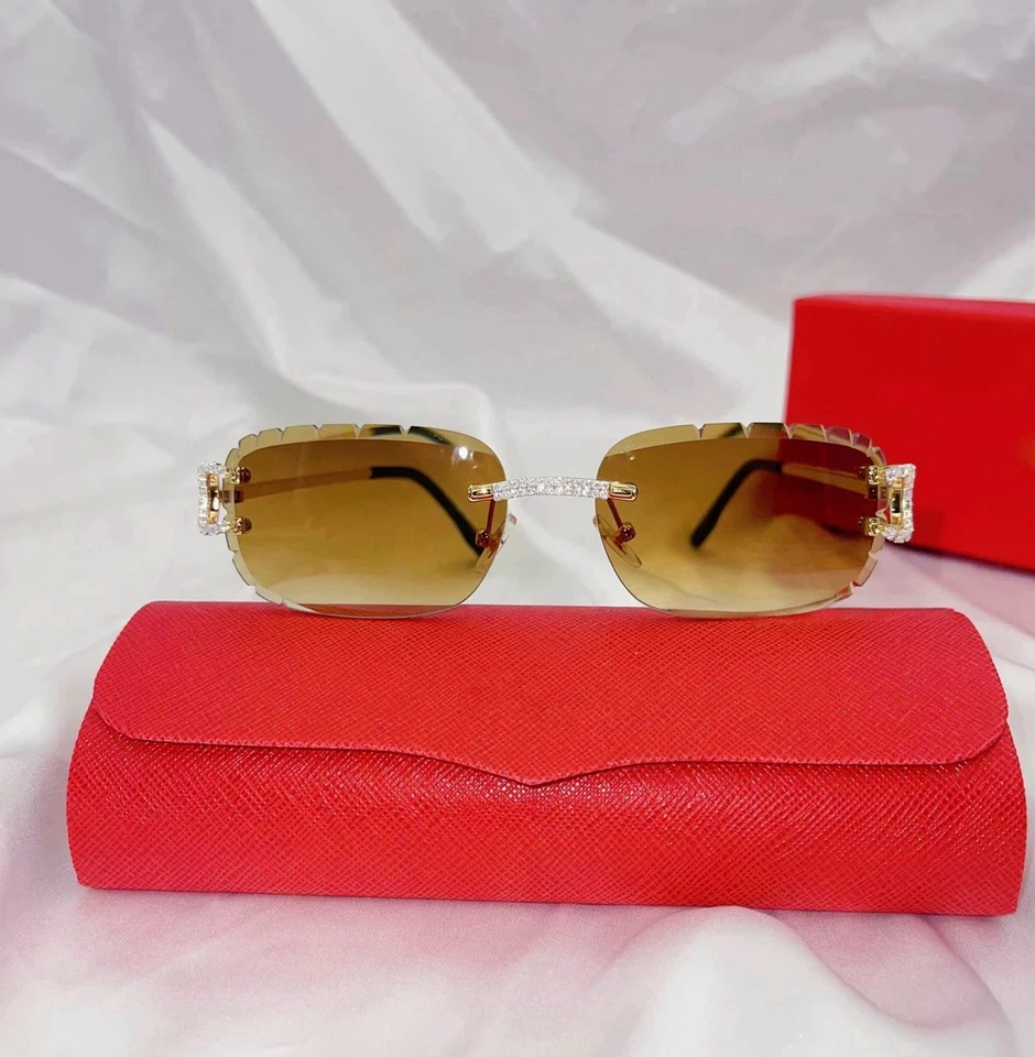 Gafas de sol cuadradas sin montura corte diamante 2025 - unisex estrás de lujo UV400 Foto 2 de 4