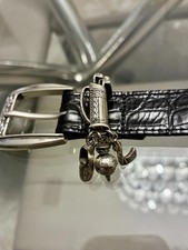 Brighton Women  s Black Textured Belt Size 34 Silver Buckle  Charm Accents